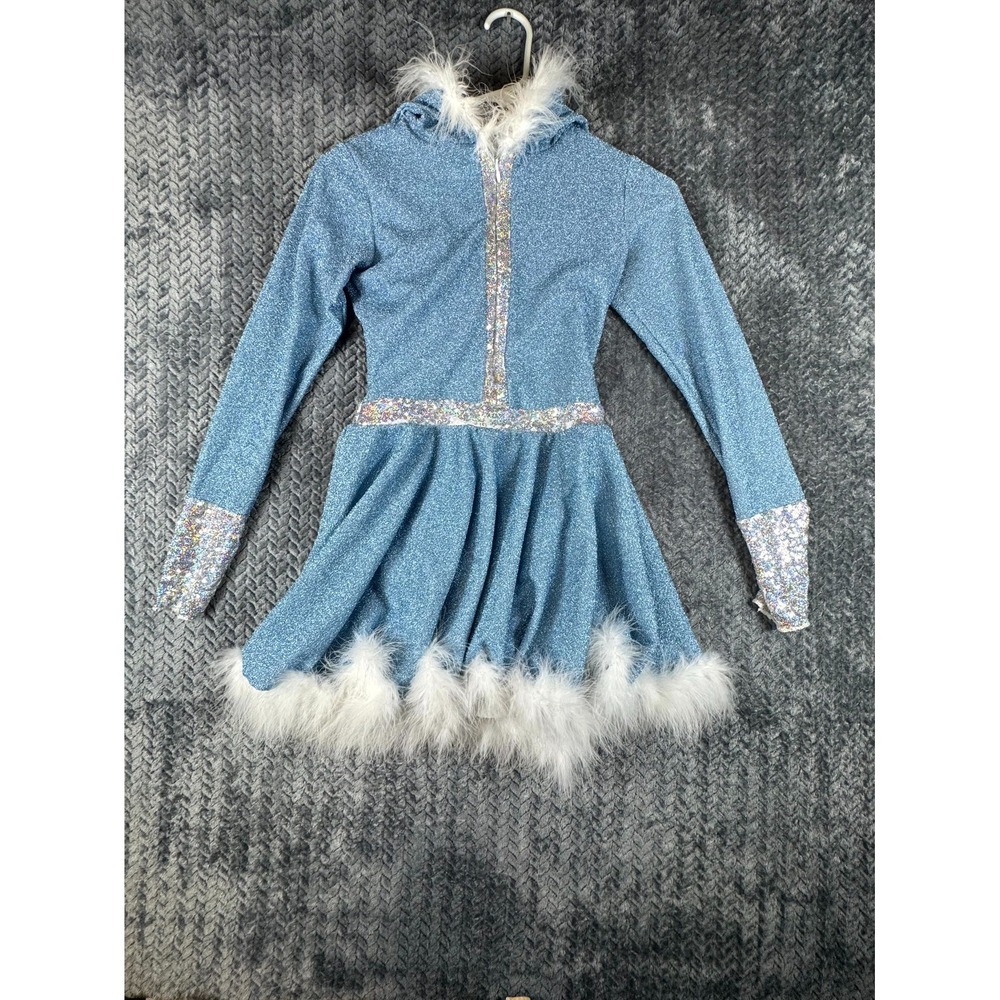 Awish Come True Snowglobe Fireflies Princess‎ Dress Girls S Blue Faux Fur Trim
